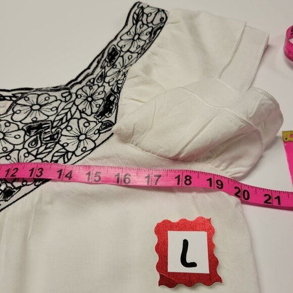 𝅺WHITE Cotton Short Sleeve Black Lace Blouse Various Sizes M L XL- NWT - Picture 10 of 12